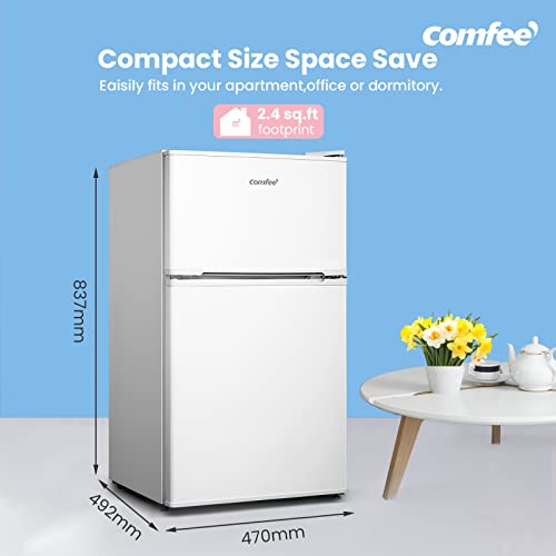 COMFEE' RCT87WH2(E) 87L Under Counter Fridge Freezer, Interior Light, Adjustable Shelves