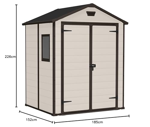 Keter, Manor Apex 6 x 5 ft Outdoor Garden Storage Shed, elegant wood-effect double door design for easy access