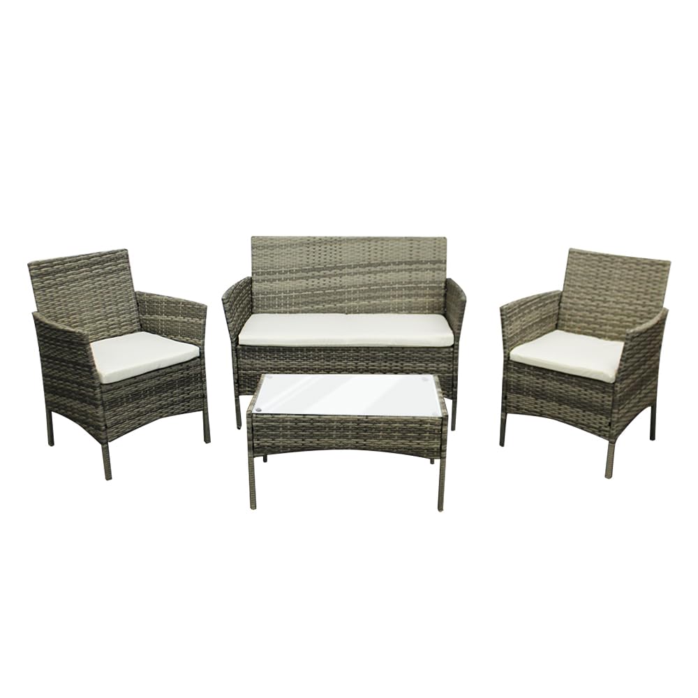 Rattan Garden Furniture Sofa Set with Coffee Table Chairs 4 Seater for Outdoor Patio Balcony