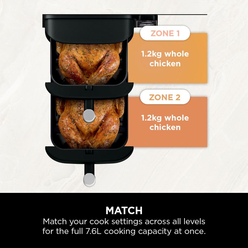 Ninja Double Stack Air Fryer, Vertical Dual Drawer Air Fryer with 4 cooking levels, 2 Drawers and 2 Racks, Black 