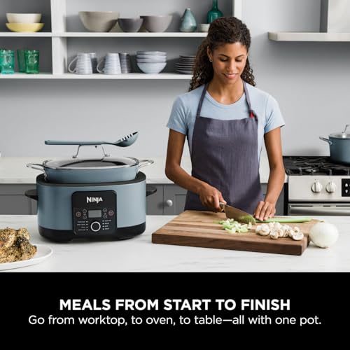Ninja Foodi PossibleCooker, 8-in-1 Slow Cooker with Removable Non-Stick Pot, Steaming Rack, 8L, Sea Salt Grey