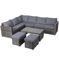 Panana Rattan Garden Sofa Set 8 Seater Outdoor Lounge Sofa with Coffee Table and Stools