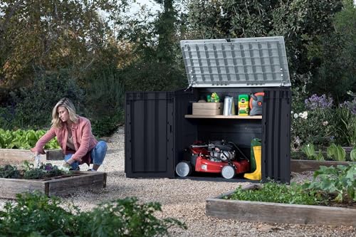 Keter Store it Out Nova Outdoor Garden Storage Shed, 32 x 71.5 x 113.5 cm, Dark Grey with Light Grey Lid