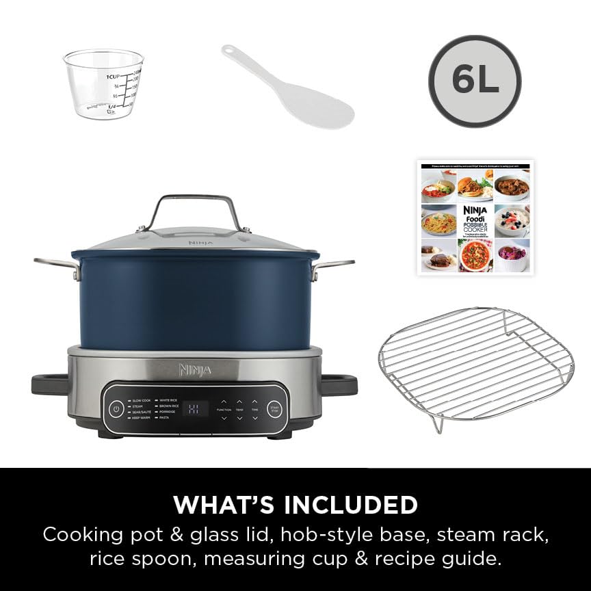Ninja Foodi PossibleCooker, 6L Slow Cooker & Rice Cooker, 8-in-1 Versatile Functions, Midnight Blue, MC1101UK