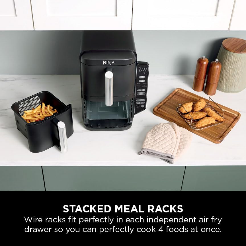Ninja Double Stack Air Fryer, Vertical Dual Drawer Air Fryer with 4 cooking levels, 2 Drawers and 2 Racks, Black 
