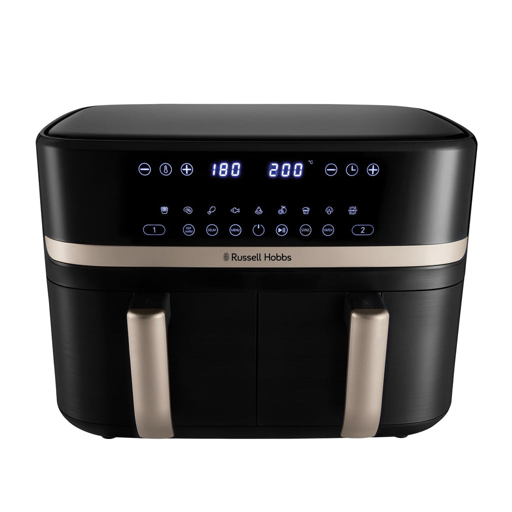 Russell Hobbs Dual Air Fryer 9L Rapid Airfryer [Dual Basket/Zone, Low-Noise, 9 Programs] satisfry