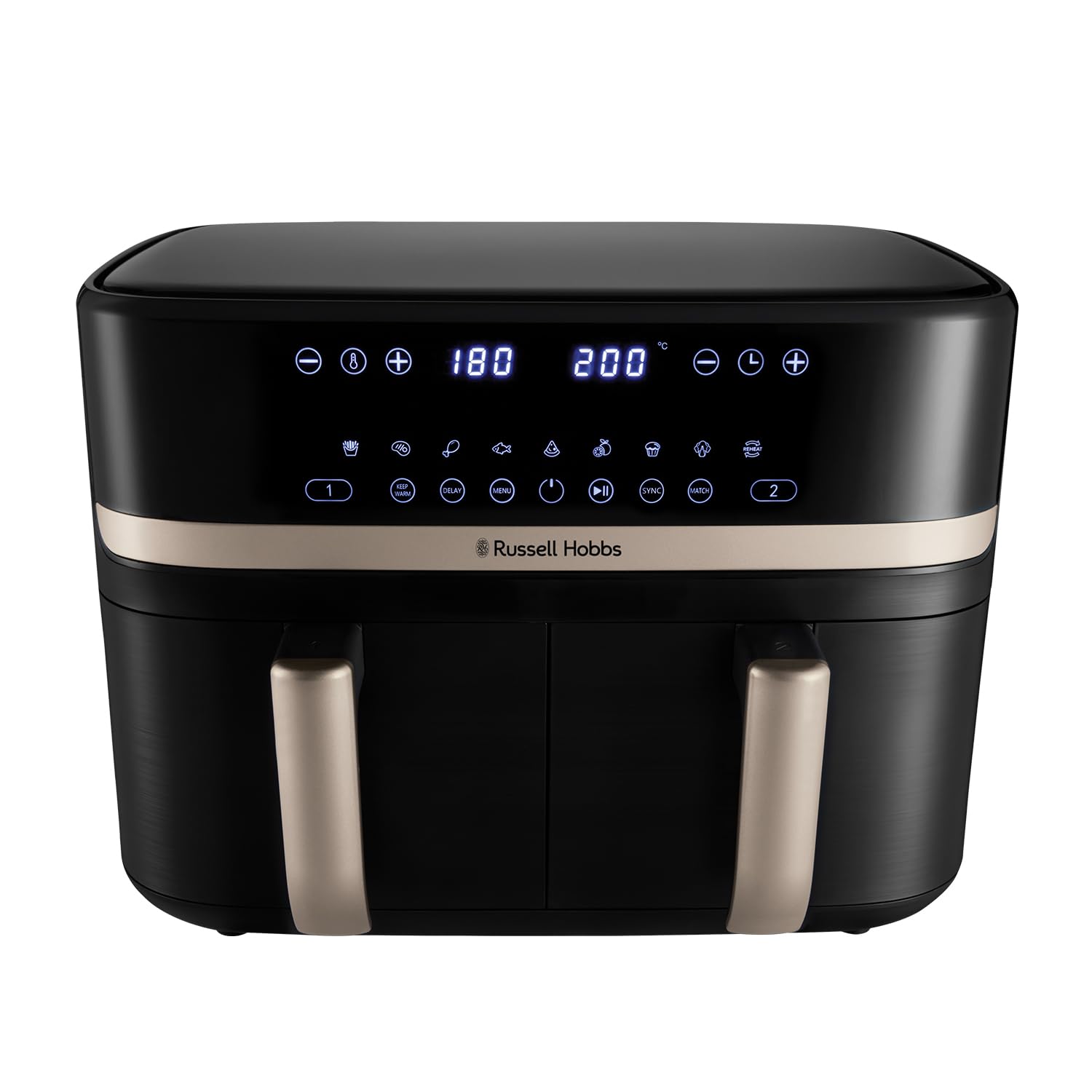 Russell Hobbs Dual Air Fryer 9L Rapid Airfryer [Dual Basket/Zone, Low-Noise, 9 Programs] satisfry