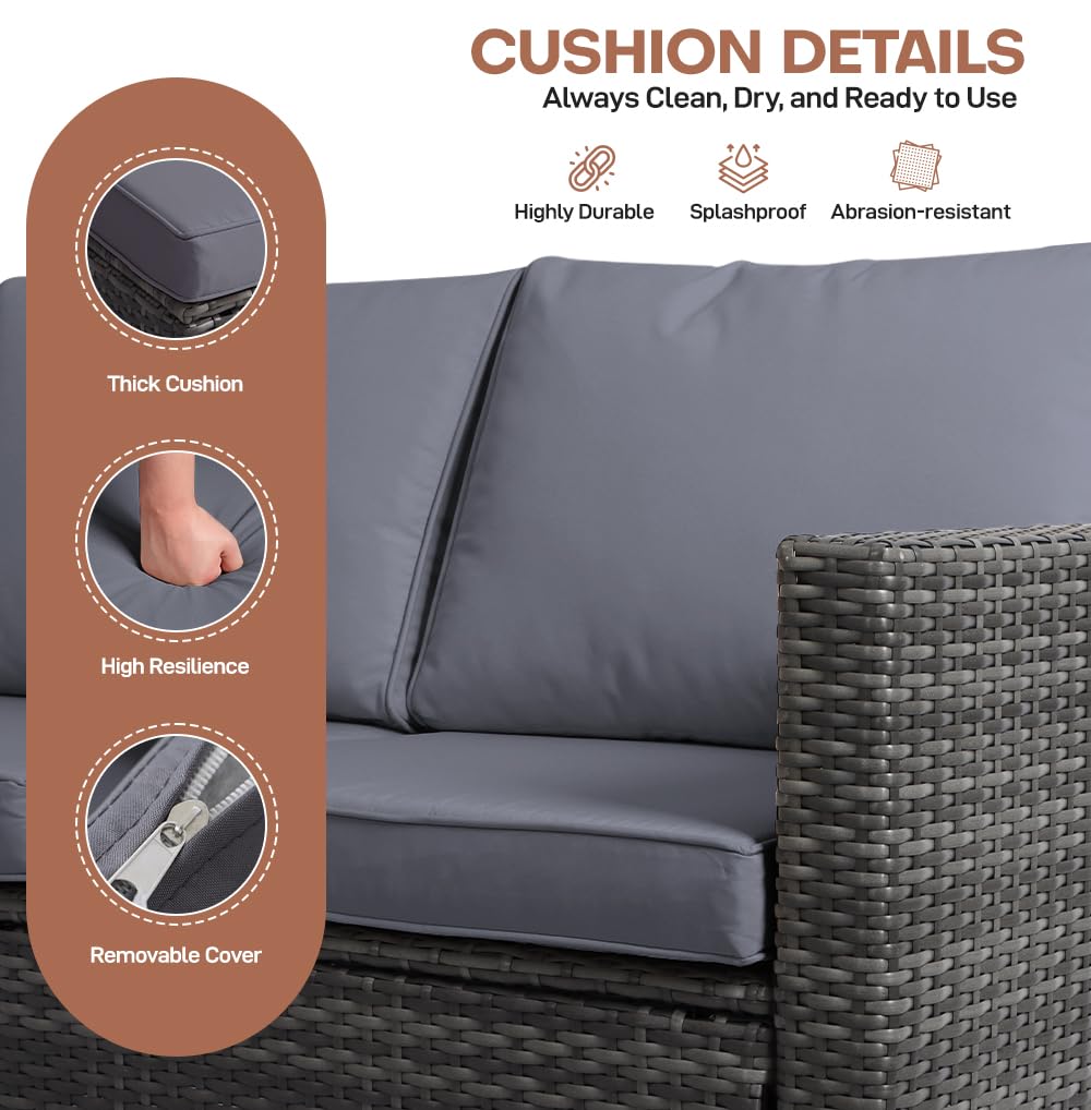 Panana Rattan Garden Sofa Set 8 Seater Outdoor Lounge Sofa with Coffee Table and Stools