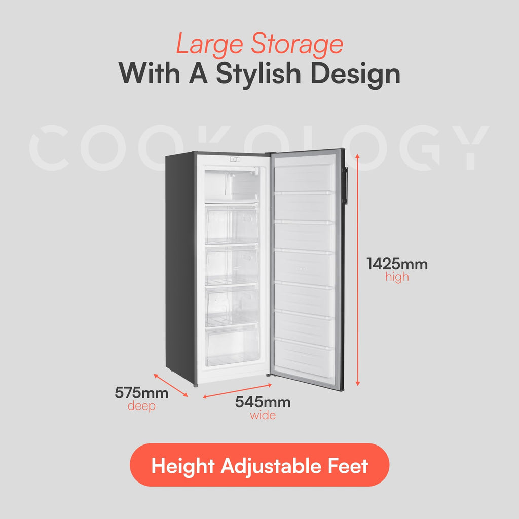 Cookology CTFZ163IX Tall Freestanding Freezer in Inox - Upright Freezer - 168 Litre Capacity