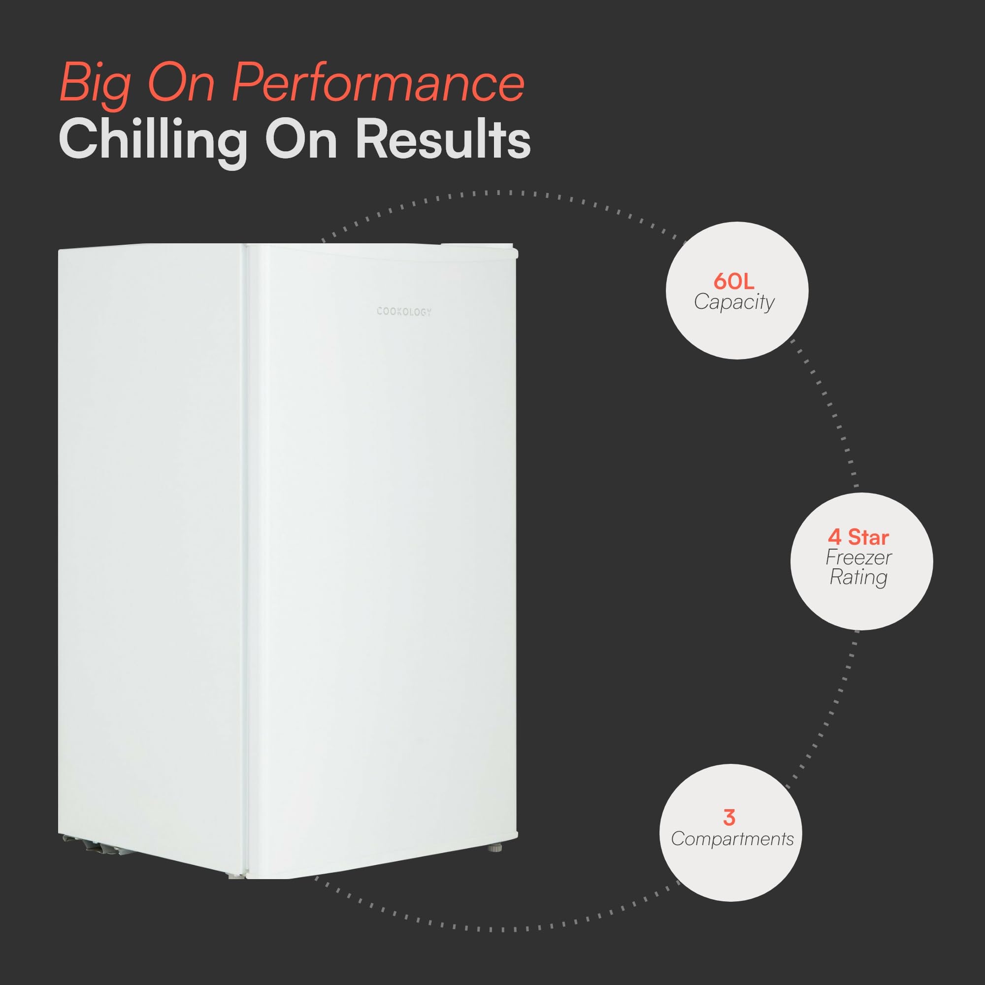 Cookology UCFZ60WH Freestanding Under Counter Freezer in White - 60 Litre Capacity -