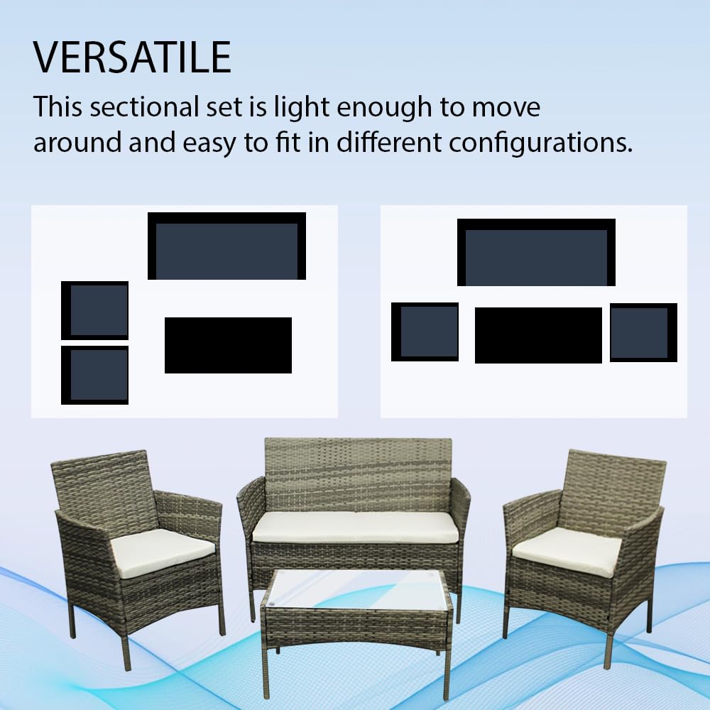Rattan Garden Furniture Sofa Set with Coffee Table Chairs 4 Seater for Outdoor Patio Balcony
