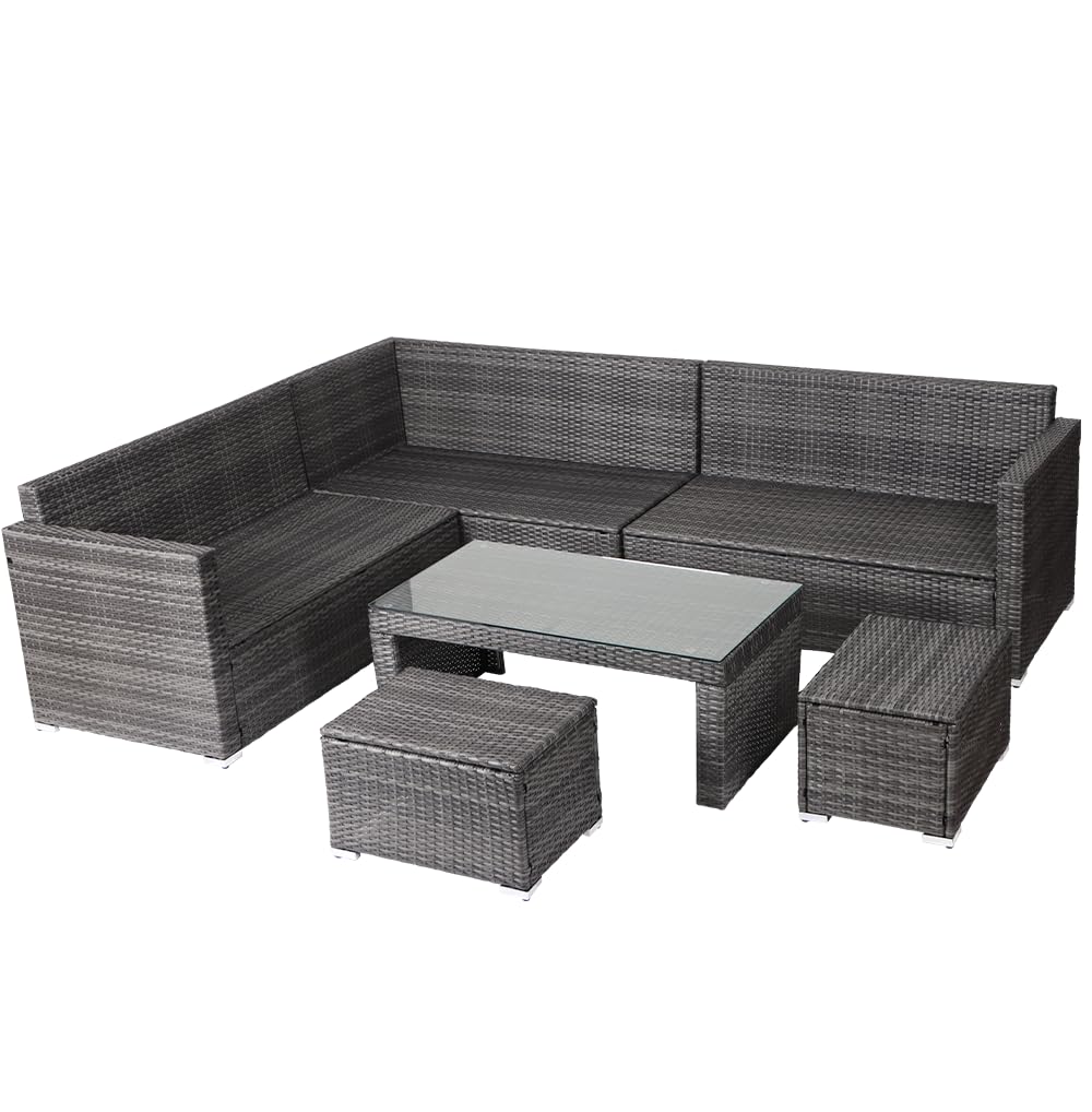 Panana Rattan Garden Sofa Set 8 Seater Outdoor Lounge Sofa with Coffee Table and Stools
