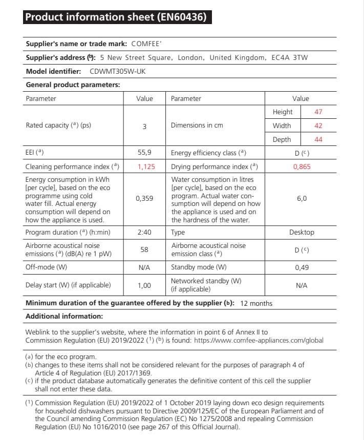 COMFEE' Table Top Dishwasher 7+3 Programs Mini Tabletop Dishwasher No Plumbing - White