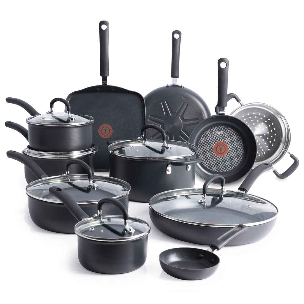 Tefal E765SH Ultimate Hard Anodized 17 Piece Cookware Set, Aluminum, Black