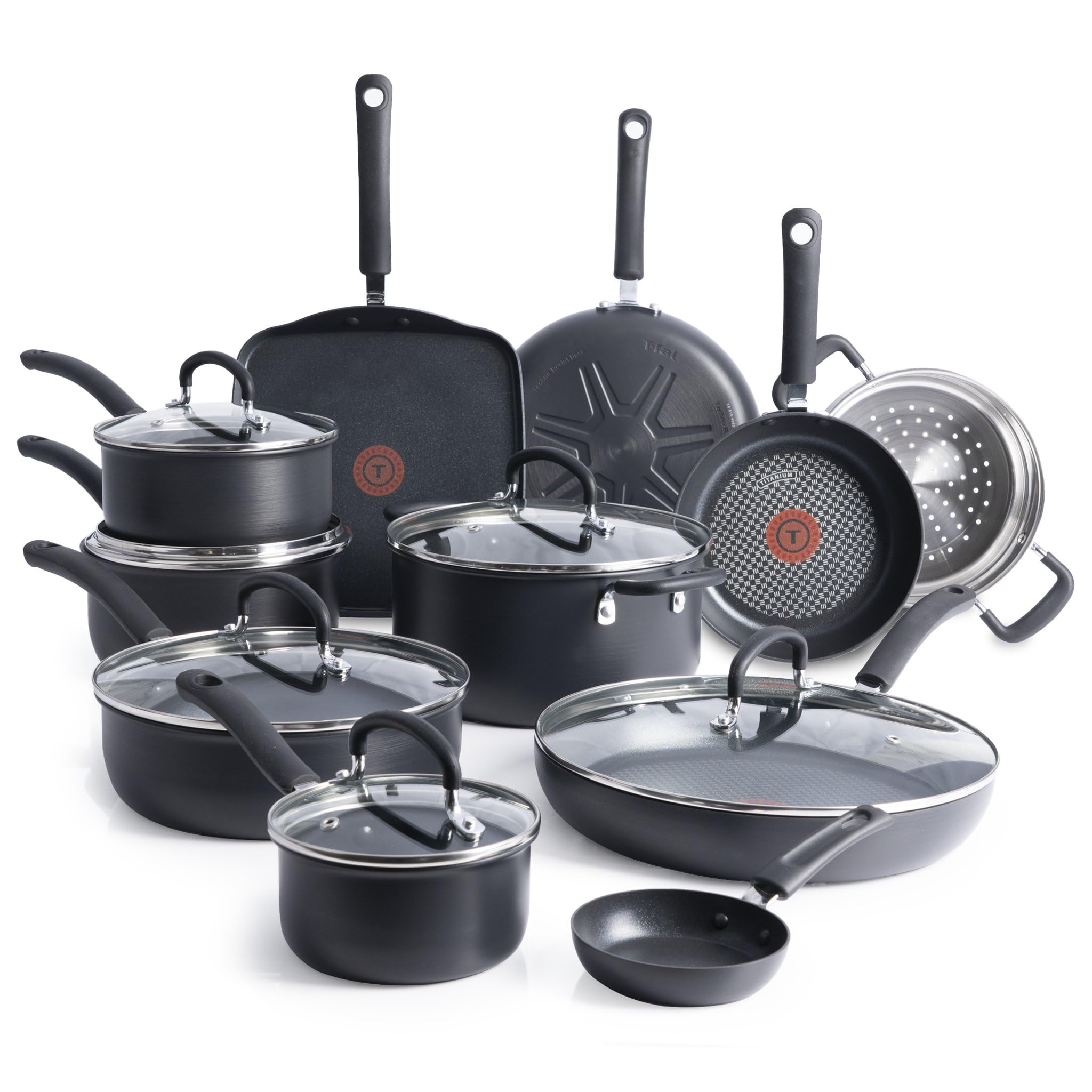Tefal E765SH Ultimate Hard Anodized 17 Piece Cookware Set, Aluminum, Black