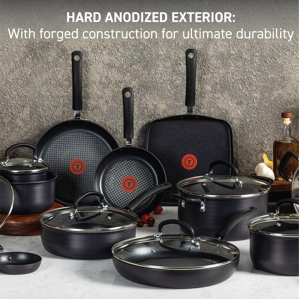 Tefal E765SH Ultimate Hard Anodized 17 Piece Cookware Set, Aluminum, Black