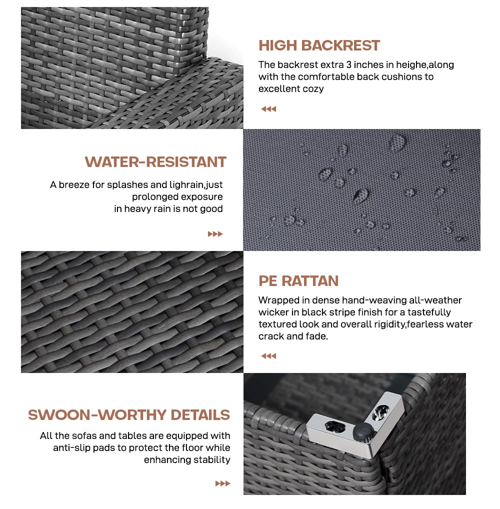 Panana Rattan Garden Sofa Set 8 Seater Outdoor Lounge Sofa with Coffee Table and Stools