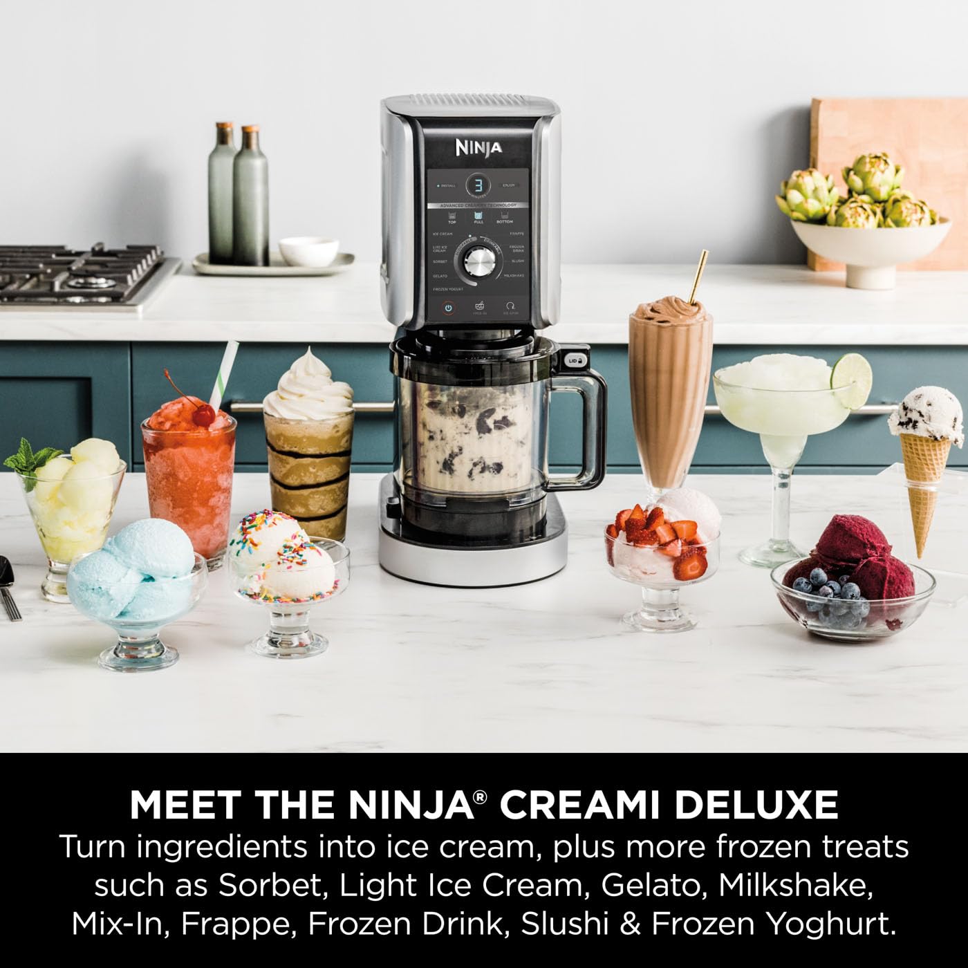 Ninja CREAMi Deluxe Ice Cream Maker & Frozen Dessert Maker with 3 Tubs, 10 Functions, Silver
