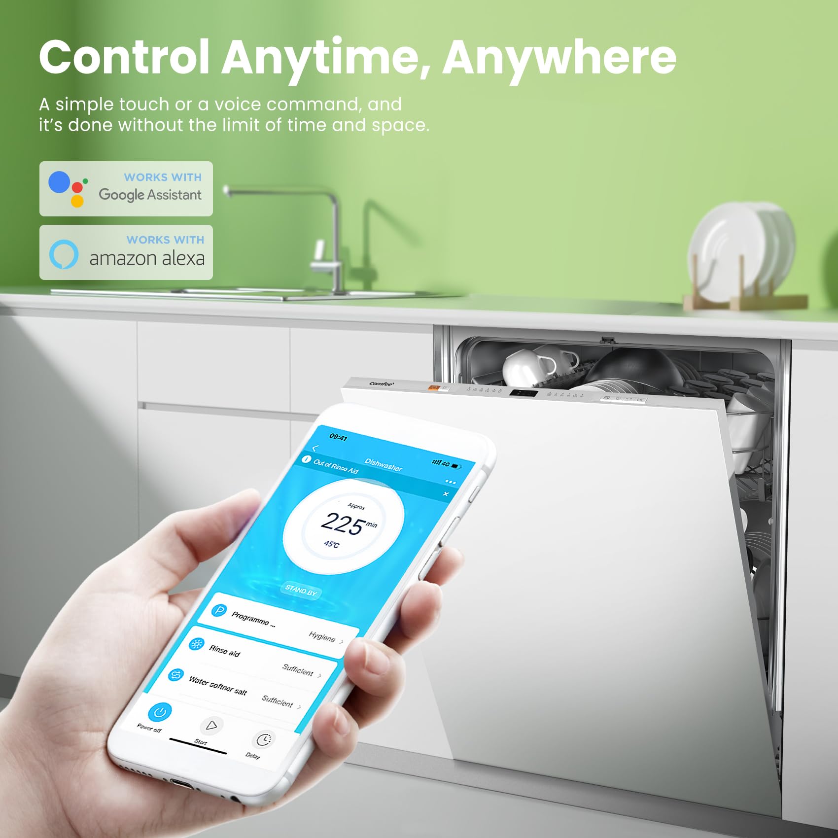 COMFEE' KWH-BD1215P-W Fully Integrated Dishwasher with 12 Place Settings, Cloud Wash - White