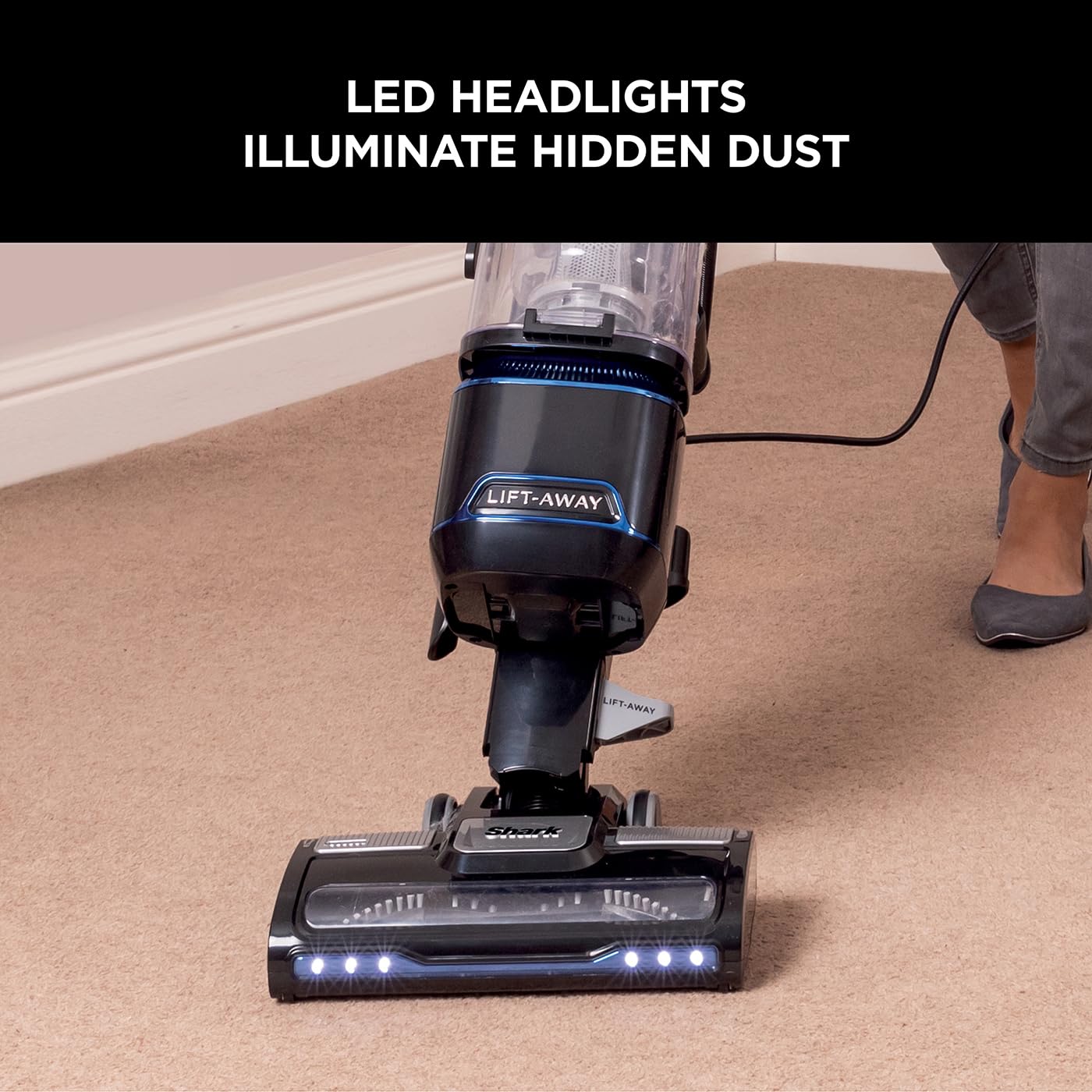 Shark Corded Upright Vacuum Cleaner 1.1L with Lift-Away Technology, LED Headlights, Anti-Allergen,Black