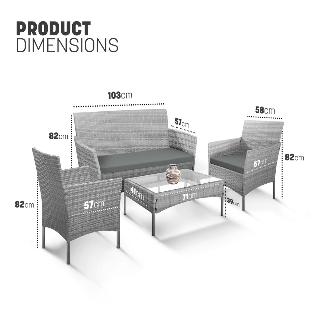 KEPLIN 4pc Rattan Garden Furniture Set – Outdoor Lounger Sofa, Chairs and Table Bistro Set for Lawn