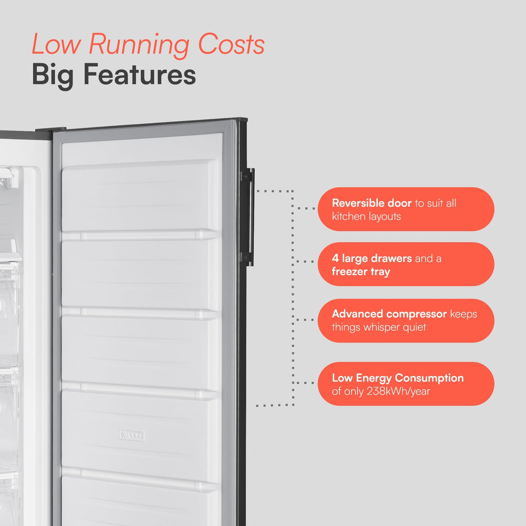 Cookology CTFZ163IX Tall Freestanding Freezer in Inox - Upright Freezer - 168 Litre Capacity