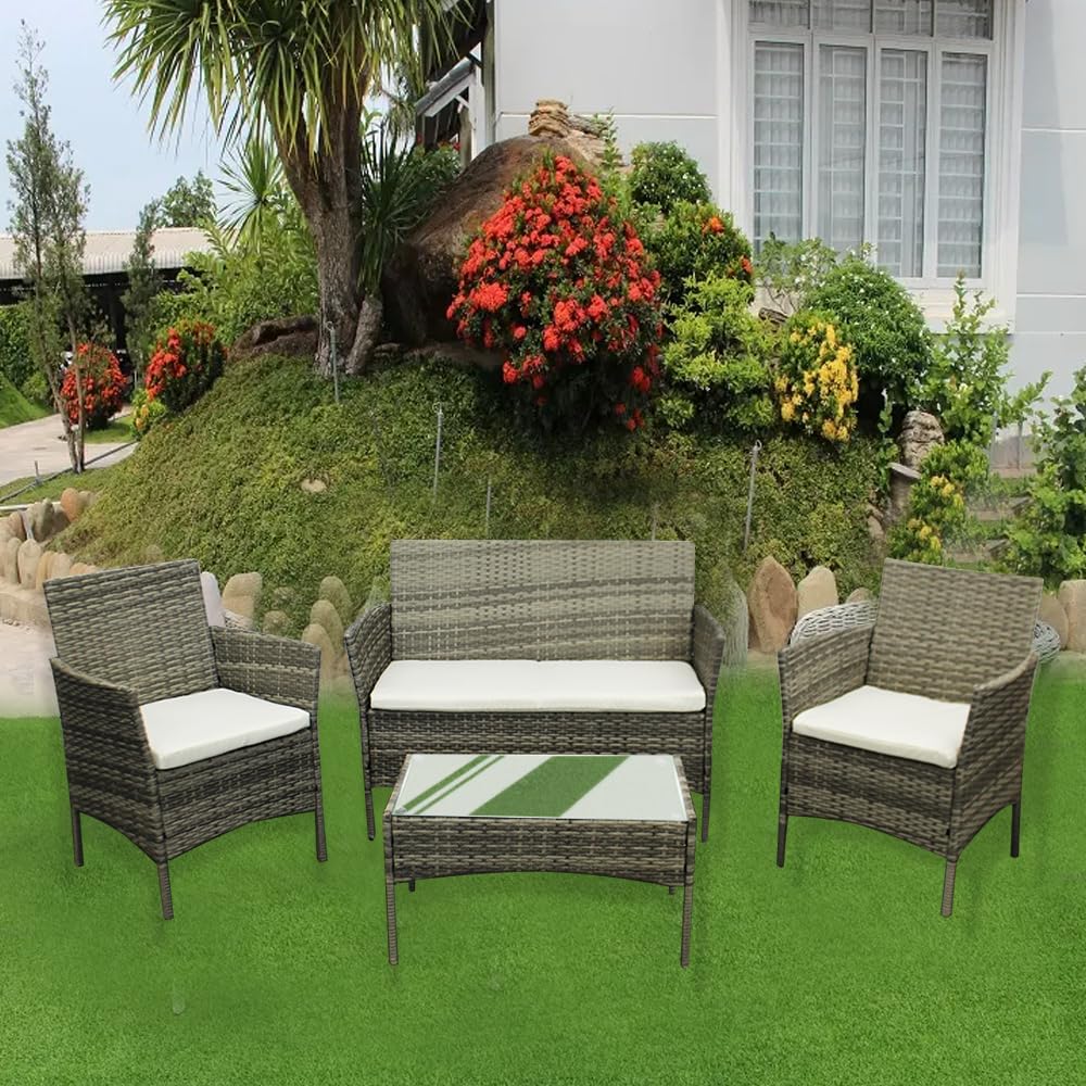 Rattan Garden Furniture Sofa Set with Coffee Table Chairs 4 Seater for Outdoor Patio Balcony
