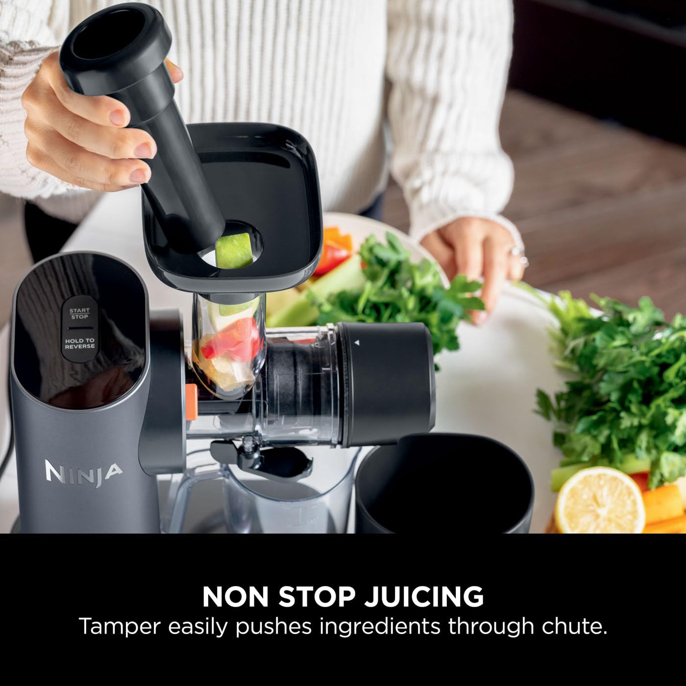 Ninja Cold Press Juicer Machine with 700ml Jug & 1.1L Pulp Container, Make Fresh Juices