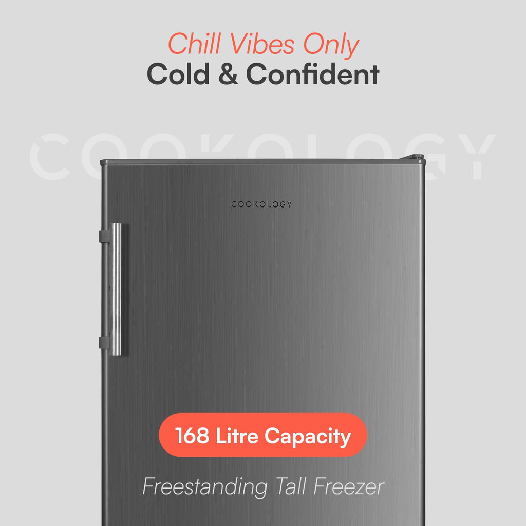 Cookology CTFZ163IX Tall Freestanding Freezer in Inox - Upright Freezer - 168 Litre Capacity