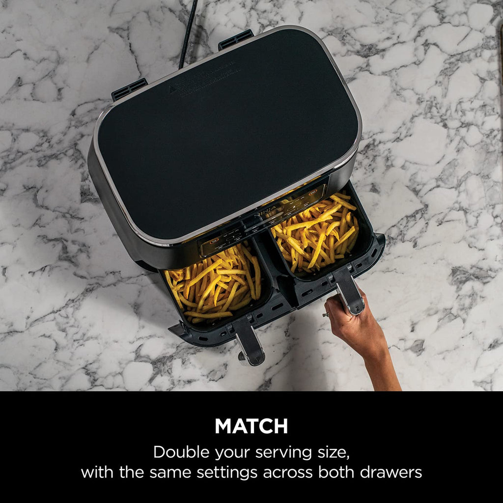 Ninja Foodi Dual Zone Digital Air Fryer, 2 Drawers, 7.6L, 6-in-1, Uses No Oil, Air Fry, Black