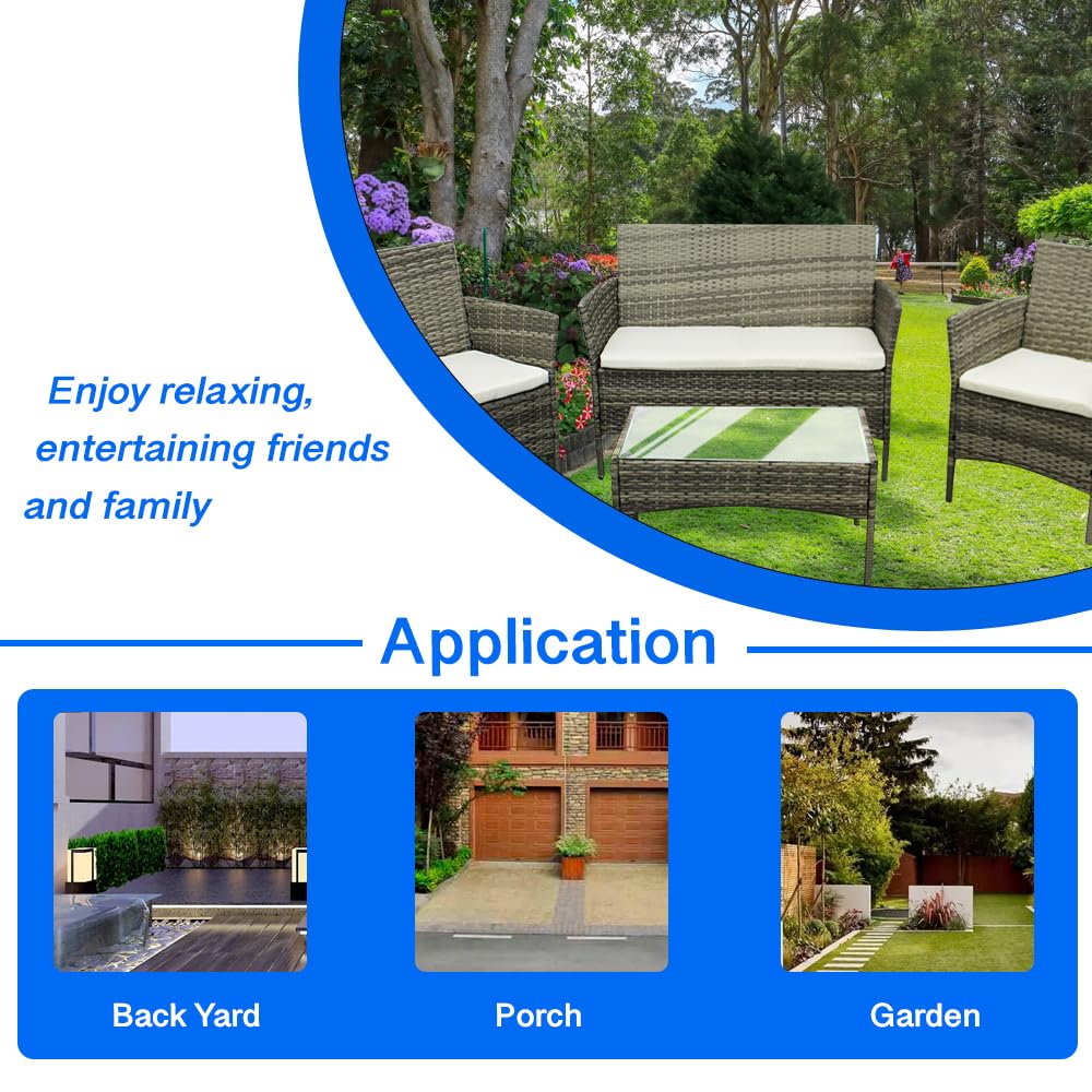 Rattan Garden Furniture Sofa Set with Coffee Table Chairs 4 Seater for Outdoor Patio Balcony