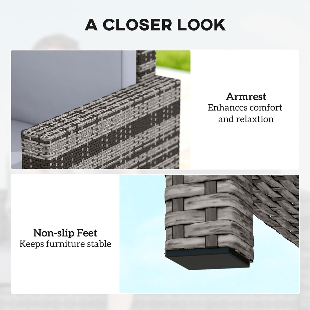 Outsunny Rattan Sofa, 2 Seater Garden Furniture with Soft Padded Cushion and Armrests