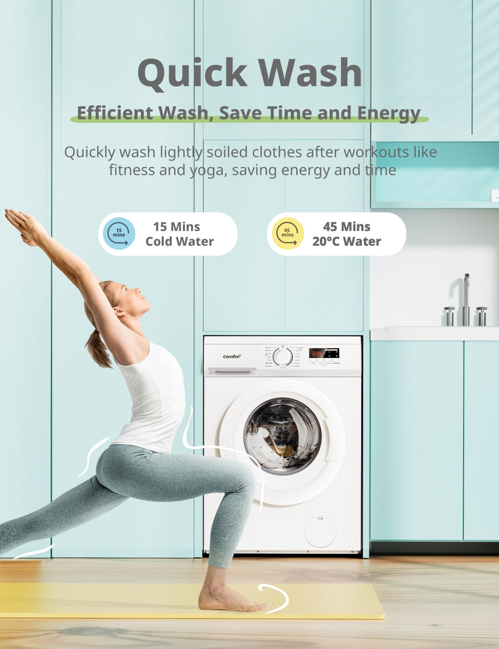 COMFEE' Freestanding Washing Machine,9KG Load,1400RPM,Steam Wash,Quick Wash