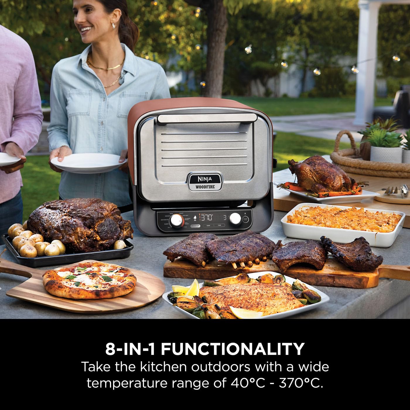 Ninja Woodfire Electric Outdoor Oven, 8-in-1 Pizza Oven, High-Heat Roaster & BBQ Smoker