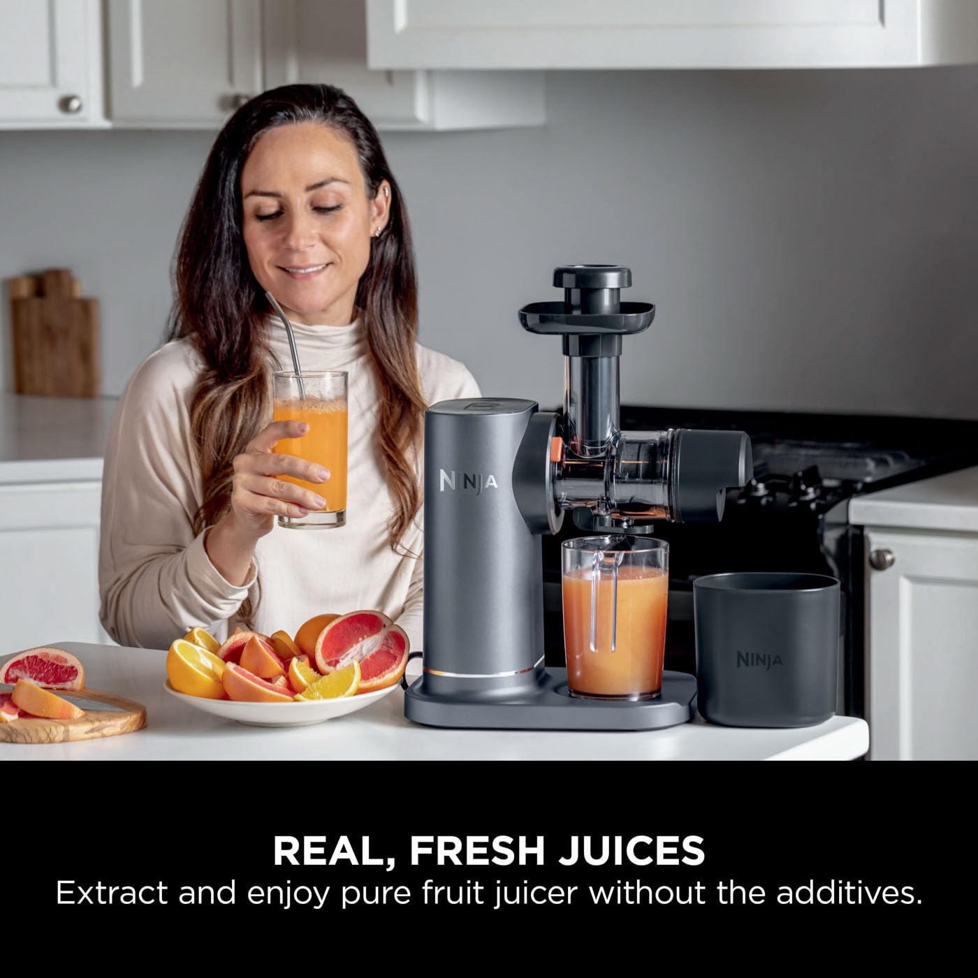 Ninja Cold Press Juicer Machine with 700ml Jug & 1.1L Pulp Container, Make Fresh Juices