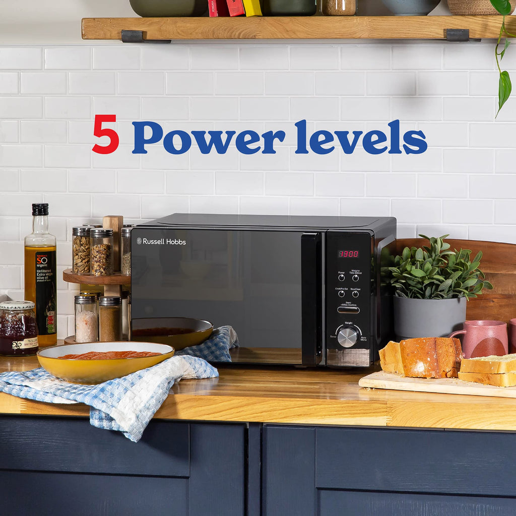 Russell Hobbs RHM2076B 20 Litre 800 W Black Digital Solo Microwave with 5 Power Levels, Easy Clean