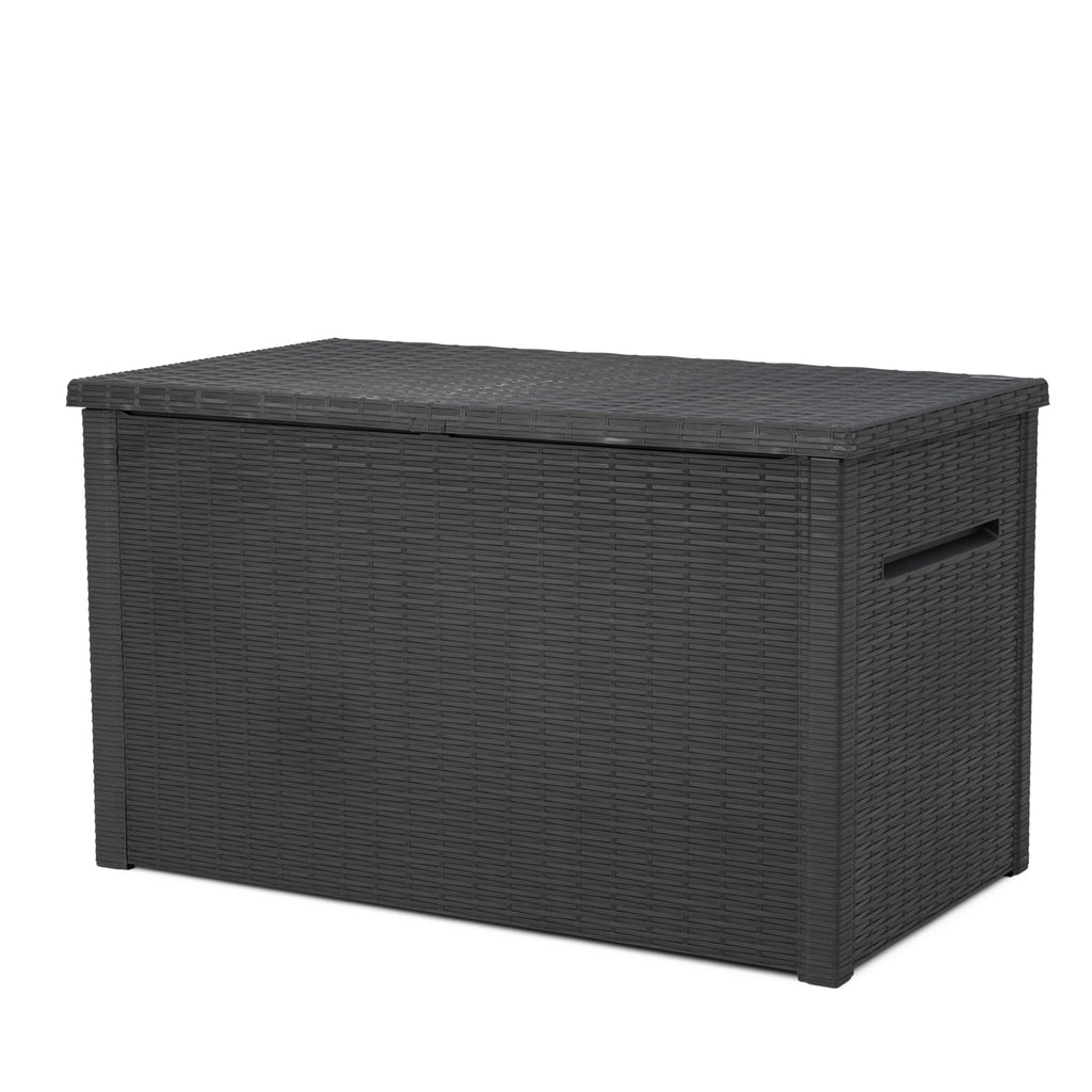Keter XXL Java Resin Rattan Look Large Outdoor Lockable Storage Deck Box for Patio Furniture Cushions