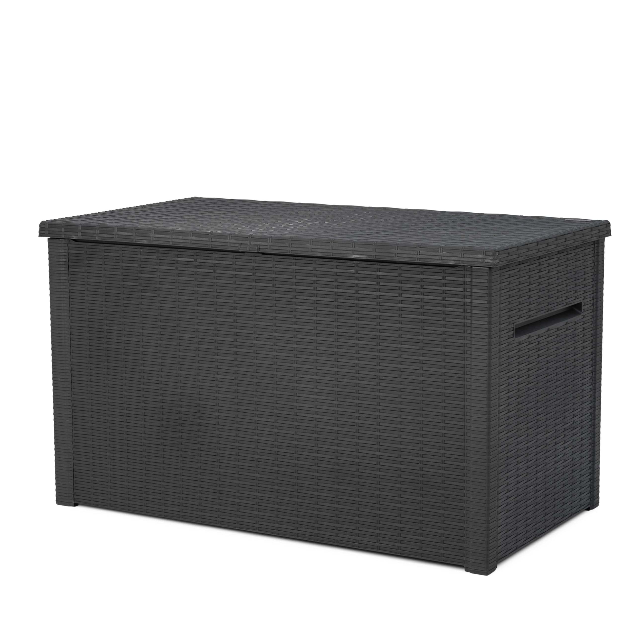 Keter XXL Java Resin Rattan Look Large Outdoor Lockable Storage Deck Box for Patio Furniture Cushions