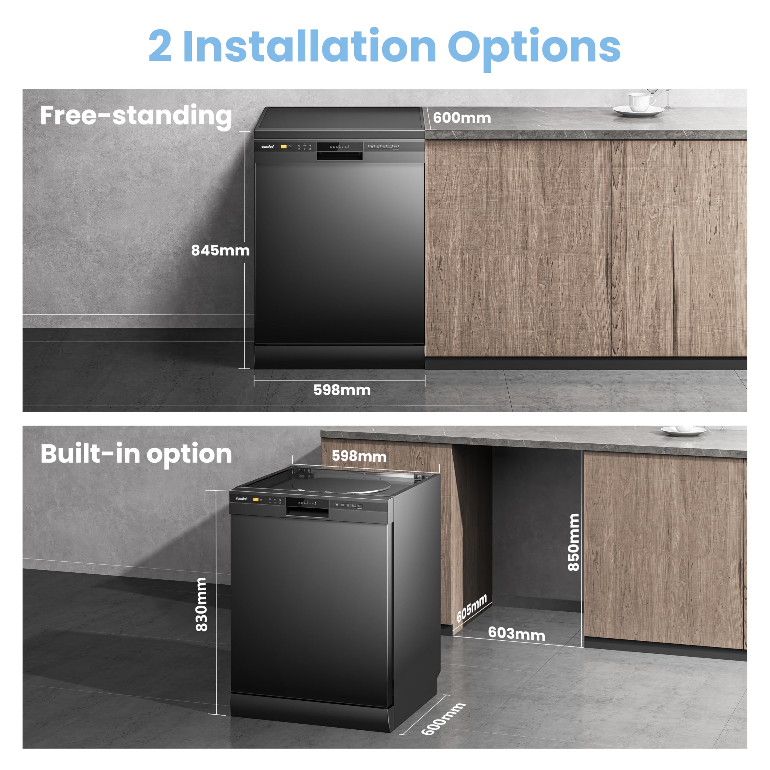 COMFEE' Freestanding Dishwasher CDWPF1201PB-UK 60cm Width, Full Size Dishwasher