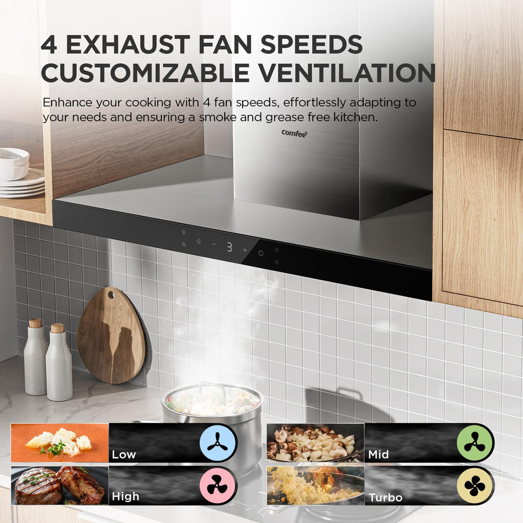 COMFEE' 90 cm Chimney Hood 90M77 Class A+++ Stainless Steel Extractor Hood