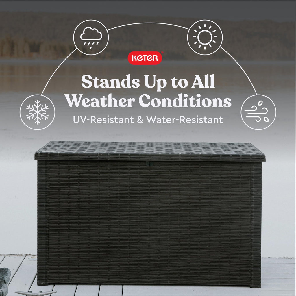 Keter XXL Java Resin Rattan Look Large Outdoor Lockable Storage Deck Box for Patio Furniture Cushions