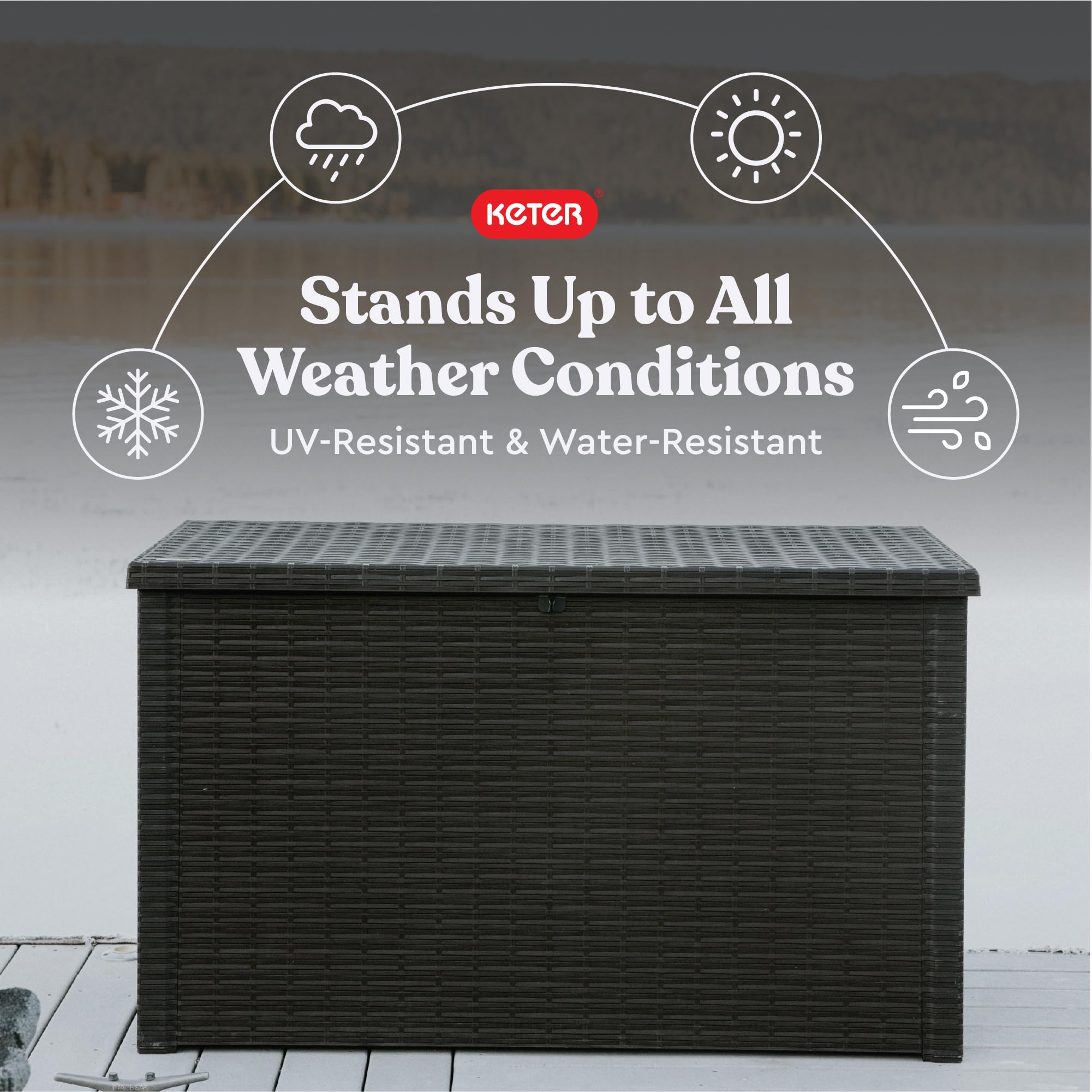 Keter XXL Java Resin Rattan Look Large Outdoor Lockable Storage Deck Box for Patio Furniture Cushions