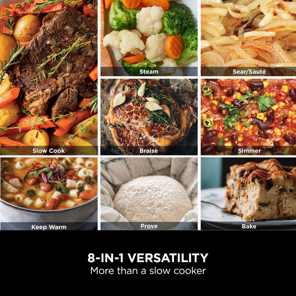 Ninja Foodi PossibleCooker, 8-in-1 Slow Cooker with Removable Non-Stick Pot, Steaming Rack, 8L, Sea Salt Grey