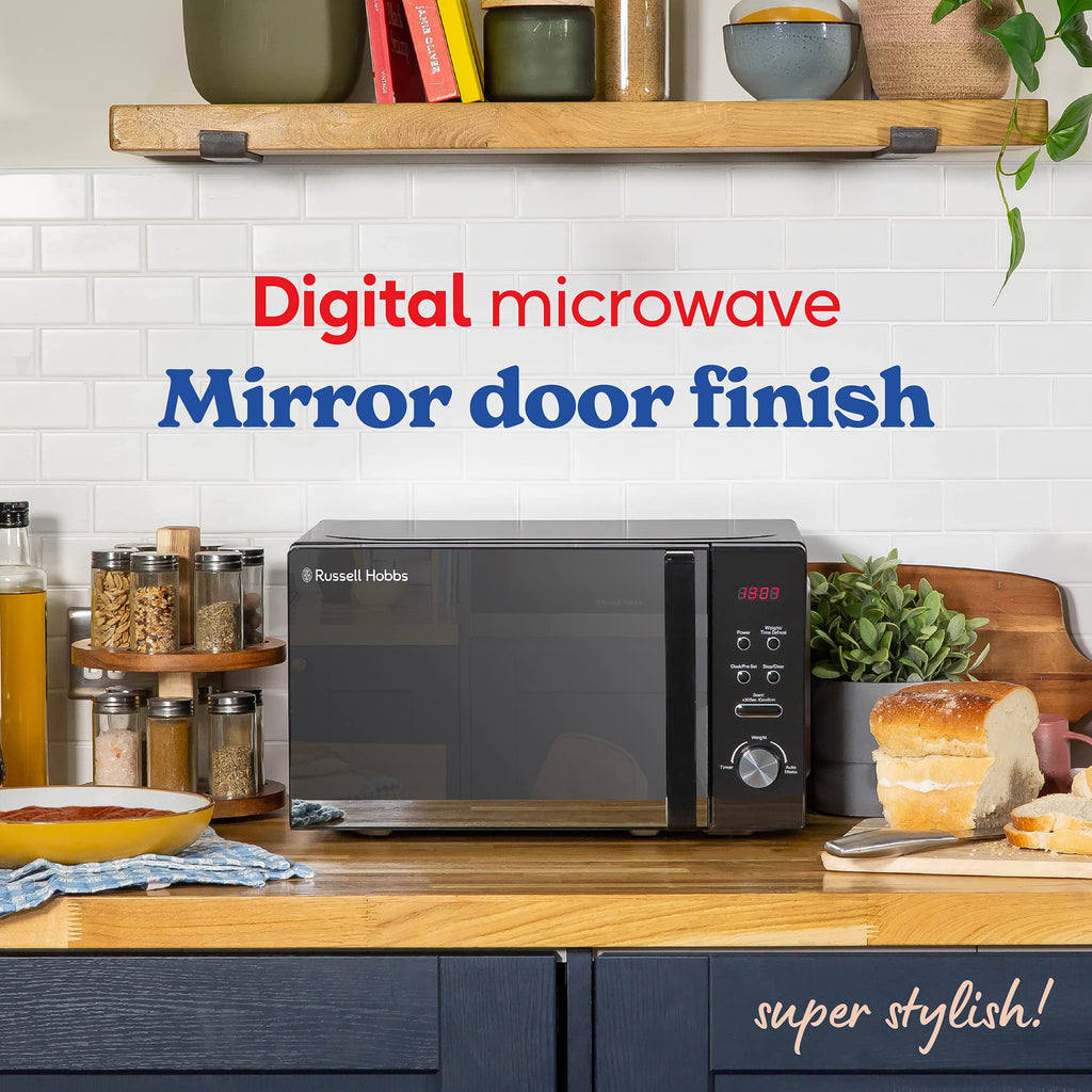 Russell Hobbs RHM2076B 20 Litre 800 W Black Digital Solo Microwave with 5 Power Levels, Easy Clean