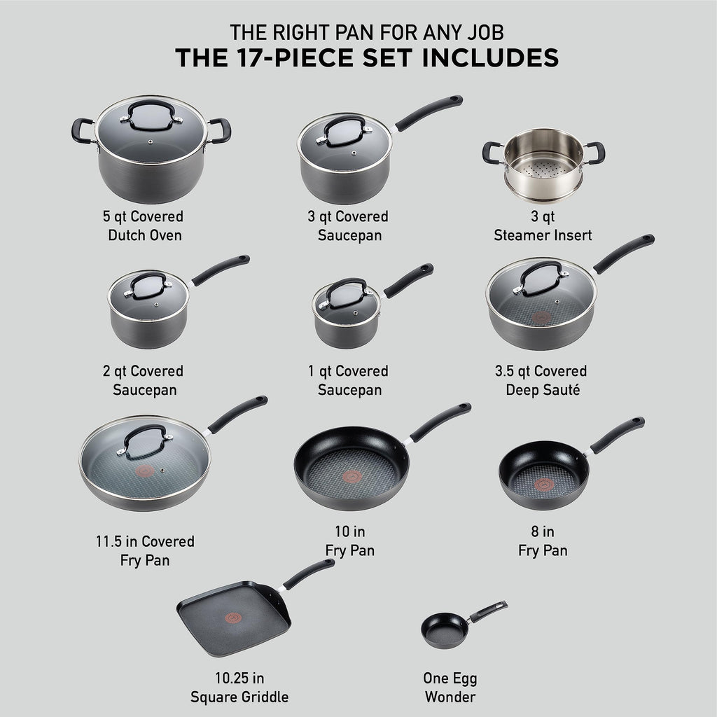 Tefal E765SH Ultimate Hard Anodized 17 Piece Cookware Set, Aluminum, Black