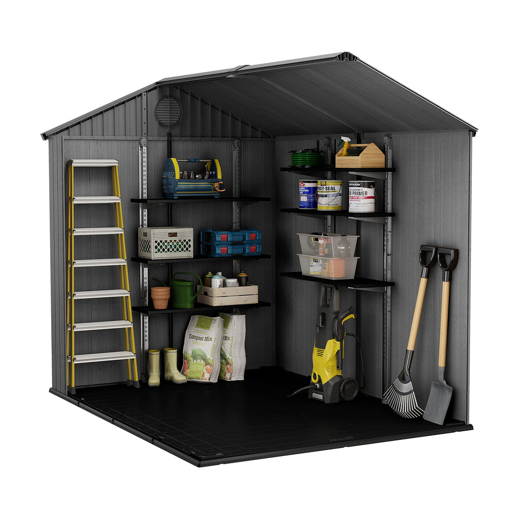 Keter Darwin Outdoor Apex Double Door Garden Storage Shed 6 x 8ft Grey Evotech+ Wood Look and Feel