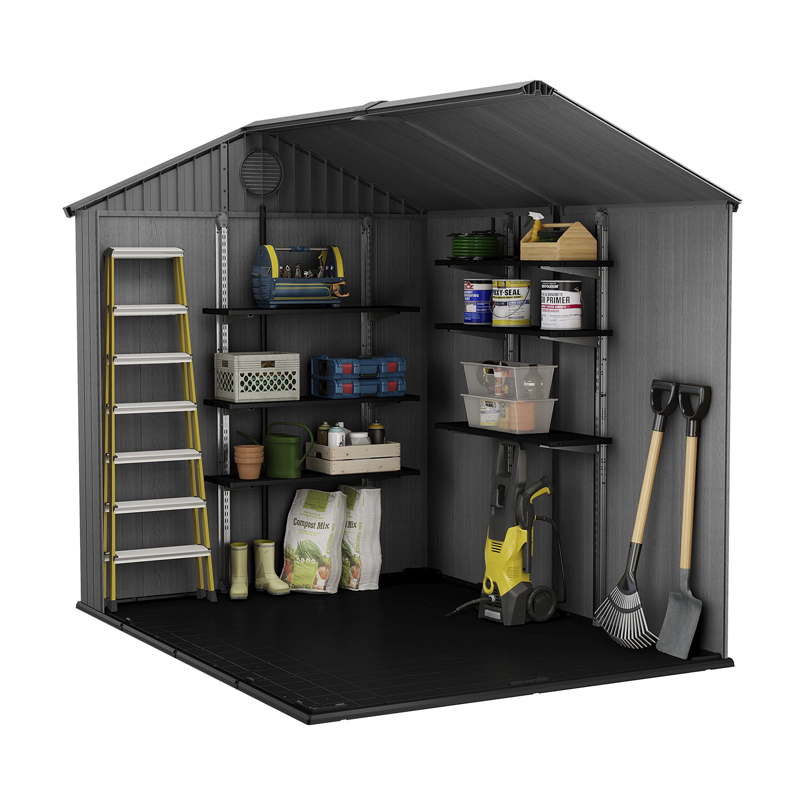 Keter Darwin Outdoor Apex Double Door Garden Storage Shed 6 x 8ft Grey Evotech+ Wood Look and Feel