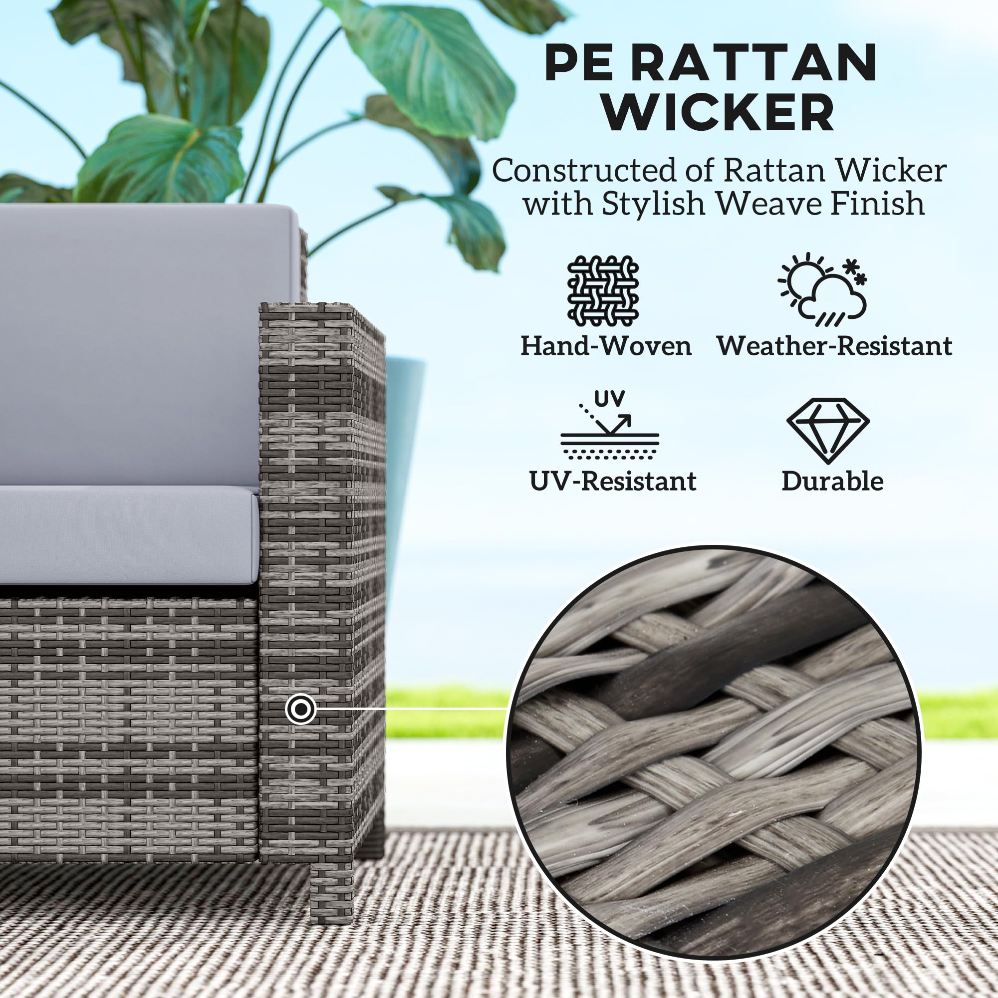 Outsunny Rattan Sofa, 2 Seater Garden Furniture with Soft Padded Cushion and Armrests