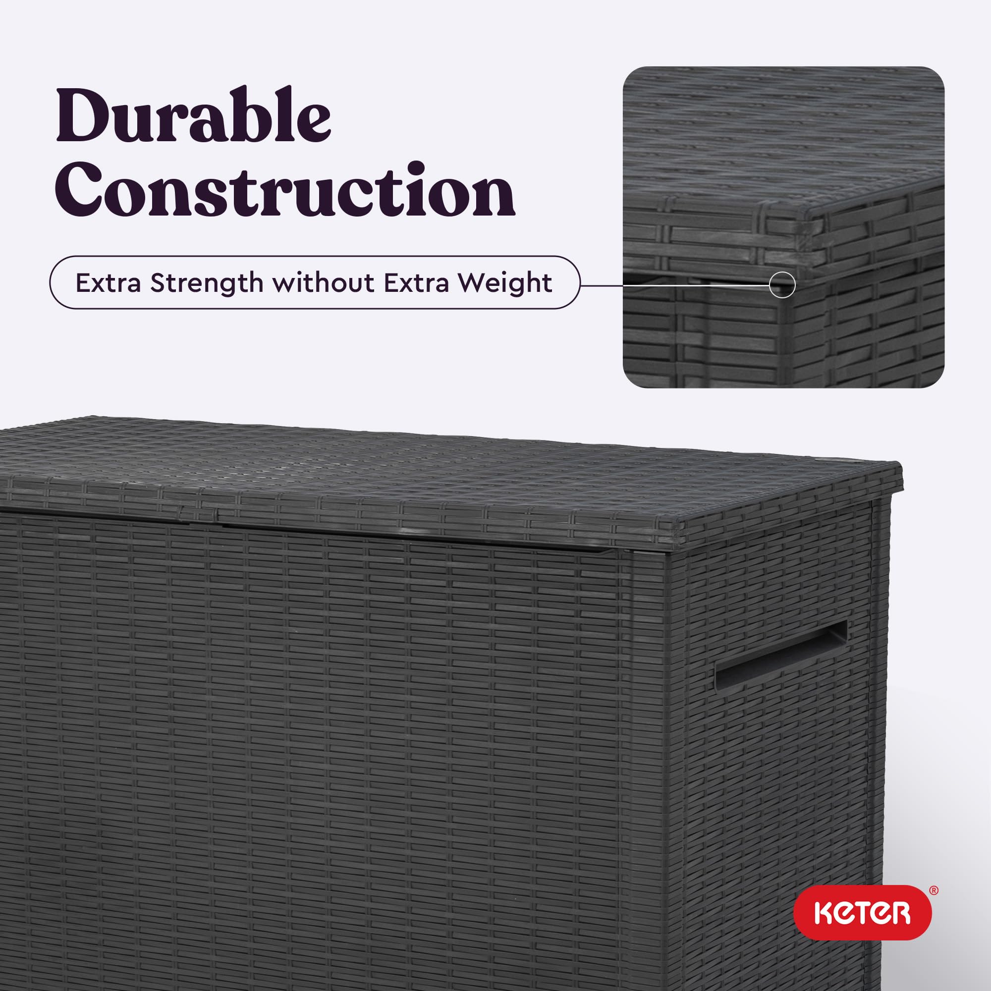 Keter XXL Java Resin Rattan Look Large Outdoor Lockable Storage Deck Box for Patio Furniture Cushions