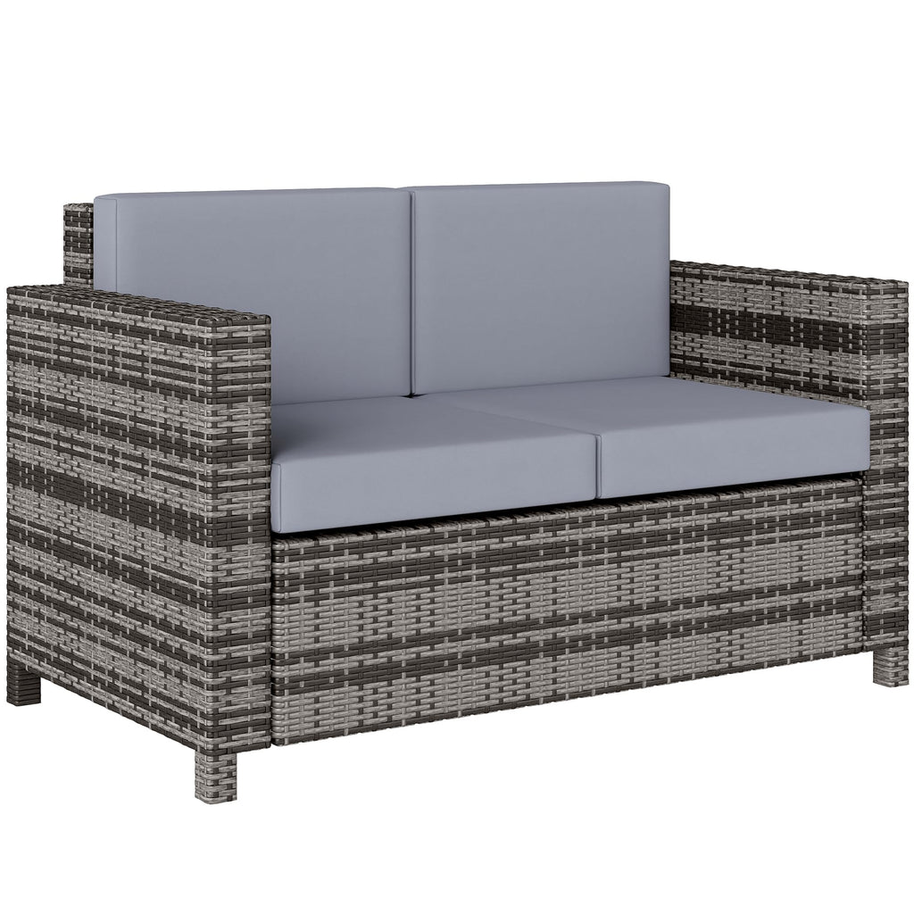 Outsunny Rattan Sofa, 2 Seater Garden Furniture with Soft Padded Cushion and Armrests